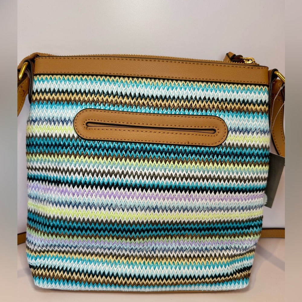 New With Tag Style & Co Straw North South Crossbody Bag In Multicolor Bl… - Picture 7 of 10